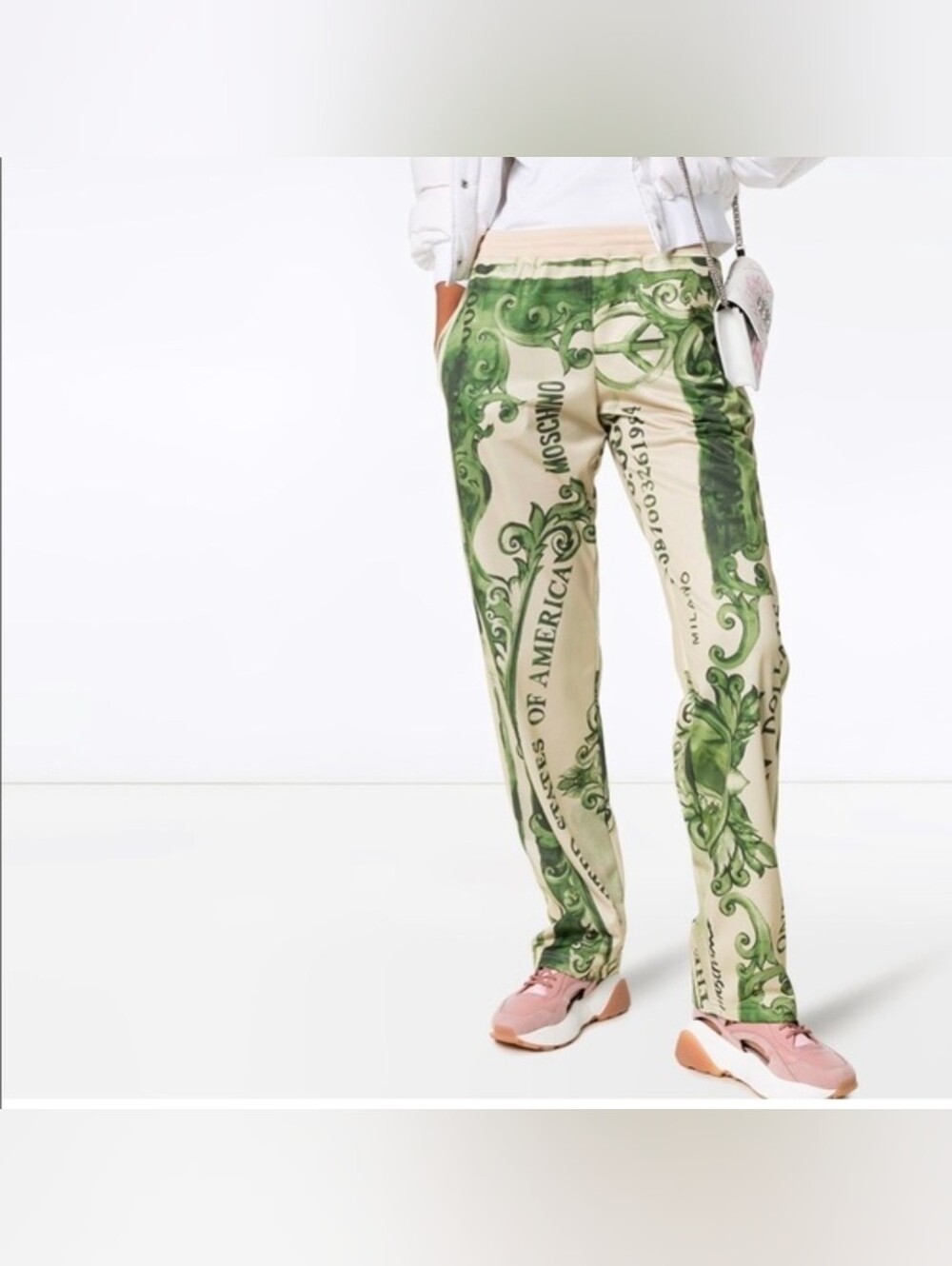 Moschino Couture Green Dollar Bill Motif One Million Dollars Track Pants